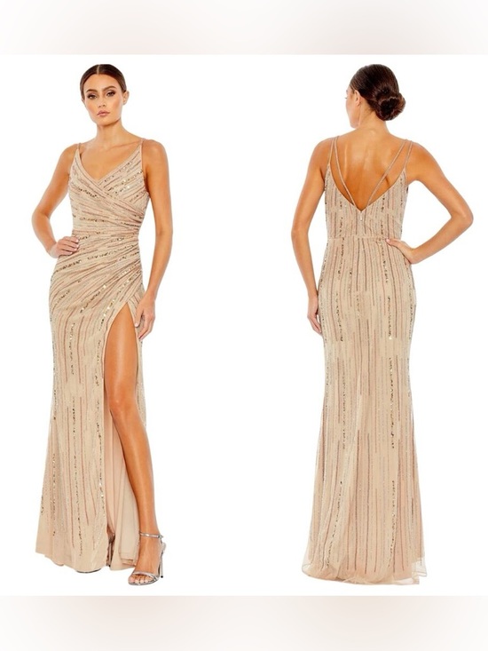 Mac Duggal Dresses & Skirts - Mac Duggal Women's Sequined Spaghetti Strap Cowl Back Gown Dress Nude SZ 10